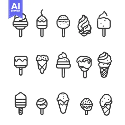 Set of 15 Ice Cream and Frozen Dessert Line Icons