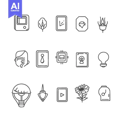 Aset desain premium: Set of 15 Line Icons for Modern Technology, Nature and Creativity