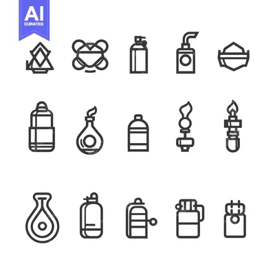 Aset premium populer: Set of 15 Line Icons of Lighters and Fire Related Items