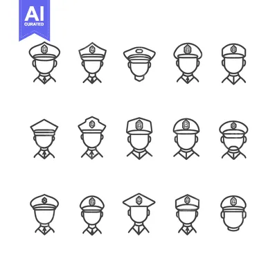 Aset desain premium: Set of 15 Line Icons of People Wearing Hats