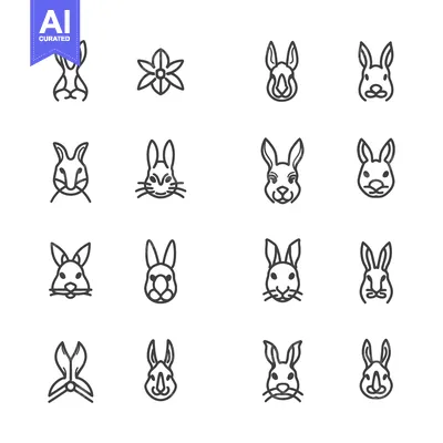Popular premium asset: Set of 15 Line Icons of Rabbit Faces and a Flower
