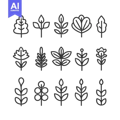 Premium design asset: Set of 15 Line Icons Representing Various Plants and Flowers