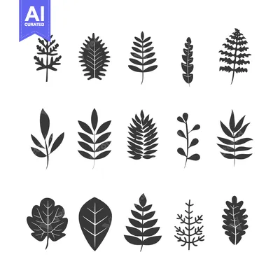 Aset premium populer: Set of 15 Silhouette Botanical Leaves and Branches