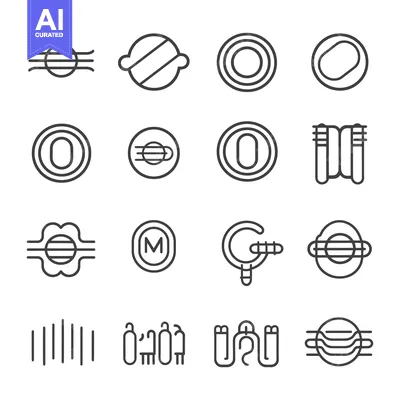 Premium design asset: Set of 16 Abstract Circular and Linear Line Art Icons