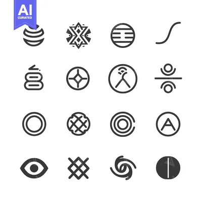 Aset desain premium: Set of 16 Abstract Geometric Shapes in Black and White