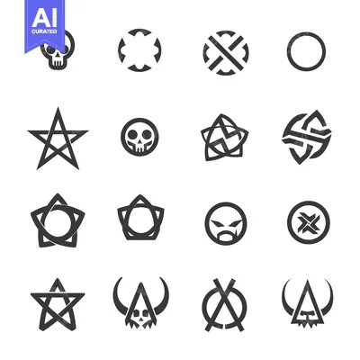 Aset desain premium: Set of 16 Abstract Geometric Symbols with Skulls and Stars