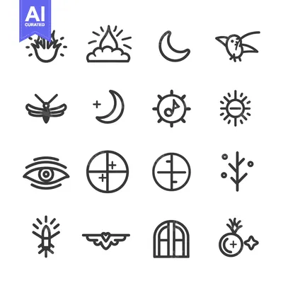 Popular premium asset: Set of 16 Abstract Line Art Icons with Nature and Celestial Themes