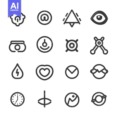 Aset premium populer: Set of 16 Abstract Line Icons with Geometric Shapes and Symbols