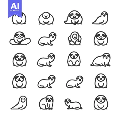 Set of 16 Adorable Sloth Cartoon Illustrations in Various Poses