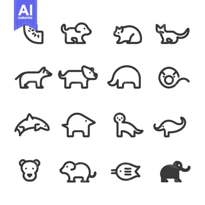 Aset premium populer: Set of 16 Animal and Fruit Icons in a Linear Style