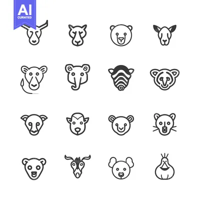 Aset premium populer: Set of 16 Animal Head Line Icons