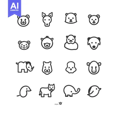 Set of 16 Animal Icons in Line Style