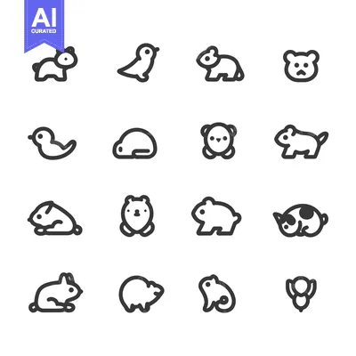 Aset premium populer: Set of 16 Animal Icons in Outline Style
