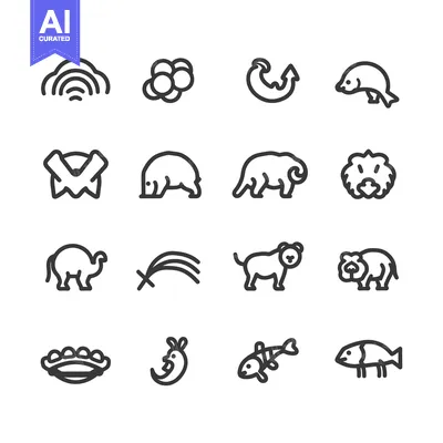Aset desain premium: Set of 16 Animal Icons, Line Style
