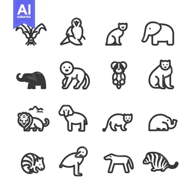 Aset premium populer: Set of 16 Animals Line Icons