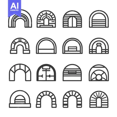 Set of 16 Arched Entrance and Tunnel Icons