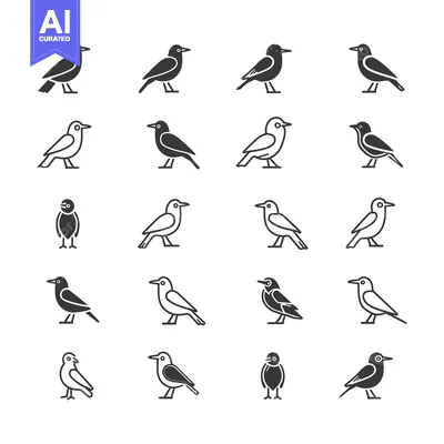 Aset premium populer: Set of 16 Bird Icons in Black and White, Side View