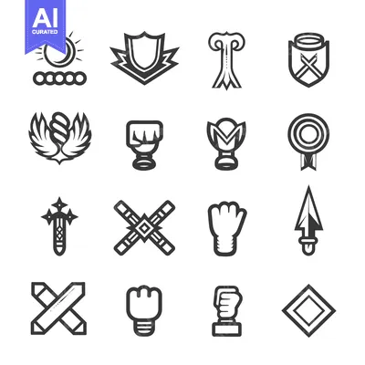Aset premium populer: Set of 16 Black and White Abstract Vector Icons