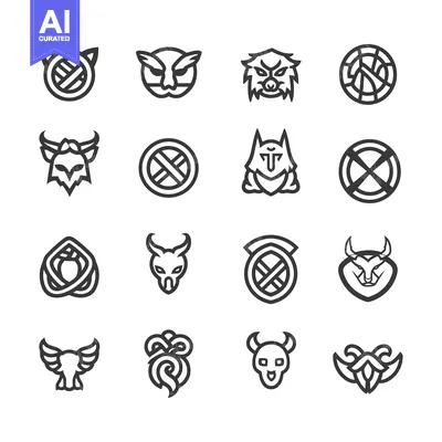 Aset premium populer: Set of 16 Black and White Animal and Abstract Logos
