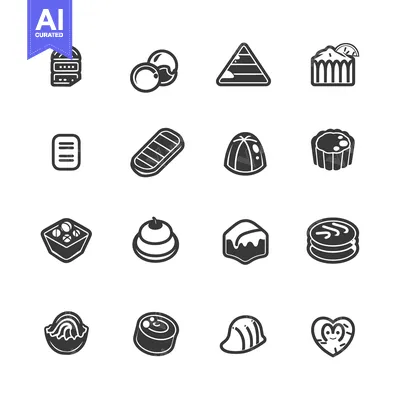 Aset premium populer: Set of 16 Black and White Chocolate Candy Icons