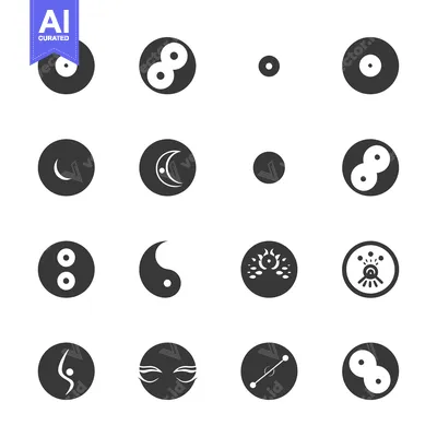 Aset premium populer: Set of 16 Black and White Circular Icons with Symbolic Shapes