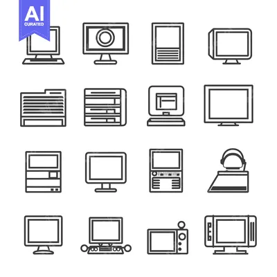 Aset desain premium: Set of 16 Black and White Computer Screen Icons