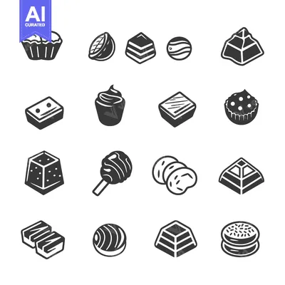 Set of 16 Black and White Dessert Icons