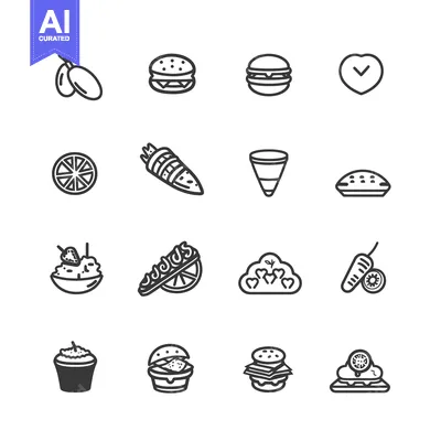 Aset premium populer: Set of 16 Black and White Food and Drink Icons