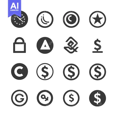 Set of 16 black and white icons related to finances and legal topics