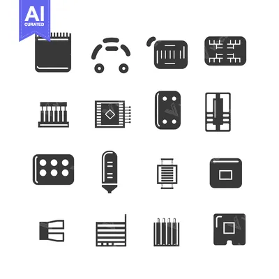 Set of 16 Black and White Icons Representing Different Types of Cards