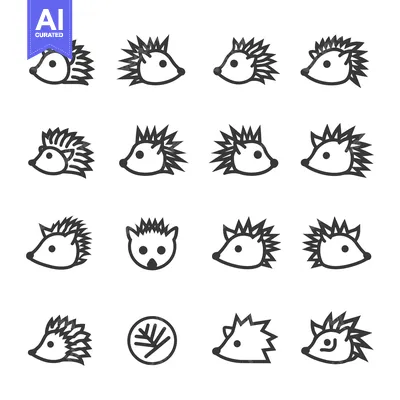 Aset premium populer: Set of 16 black and white line art hedgehog icons