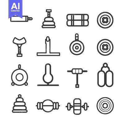 Set of 16 Black and White Line Icons Related to Sport and Recreation
