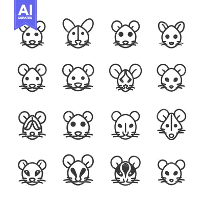 Aset premium populer: Set of 16 Black and White Mouse Head Line Icons