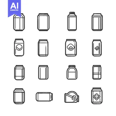 Set of 16 Black and White Outline Can Icons