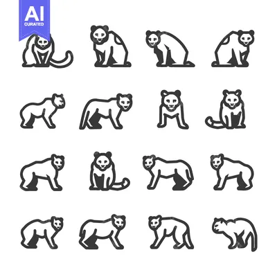 Set of 16 Black and White Panther Icons