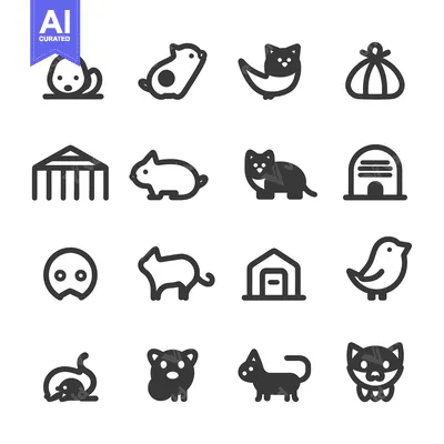 Popular premium asset: Set of 16 Black and White Pet Icons