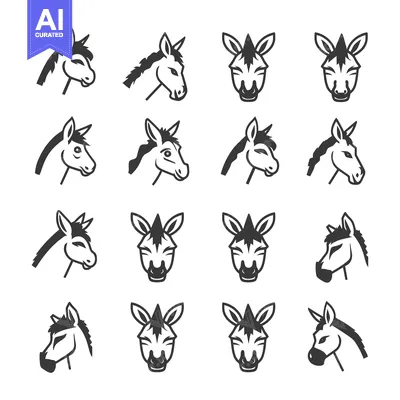 Popular premium asset: Set of 16 black and white zebra head illustrations