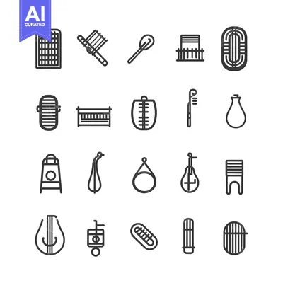 Aset desain premium: Set of 16 Black Line Icons of Musical Instruments