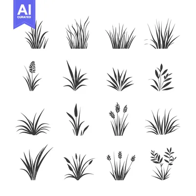 Premium design asset: Set of 16 Black Silhouette Grass and Weed Icons