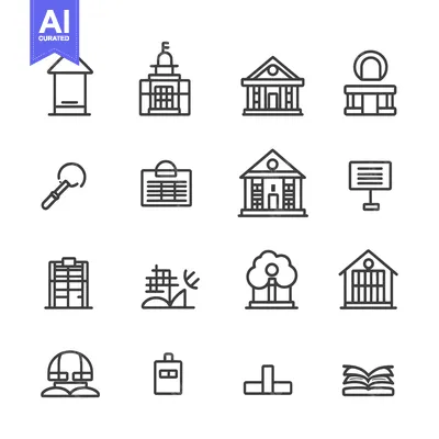 Premium design asset: Set of 16 building, education and location line icons