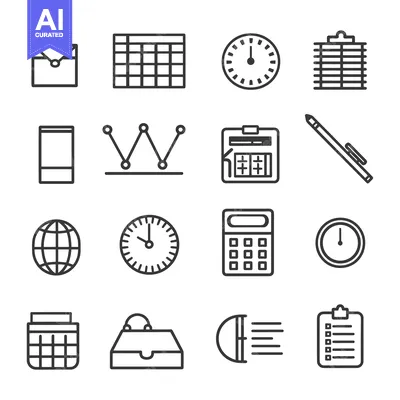 Aset desain premium: Set of 16 Business and Office Related Icons in Outline Style