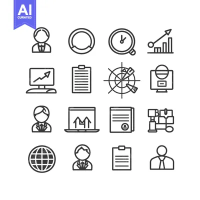 Set of 16 Business Icons in Linear Style