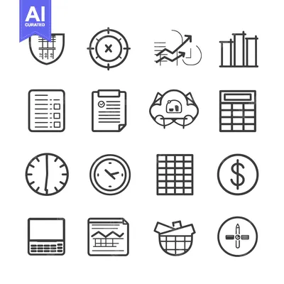 Set of 16 Business Icons in Line Style