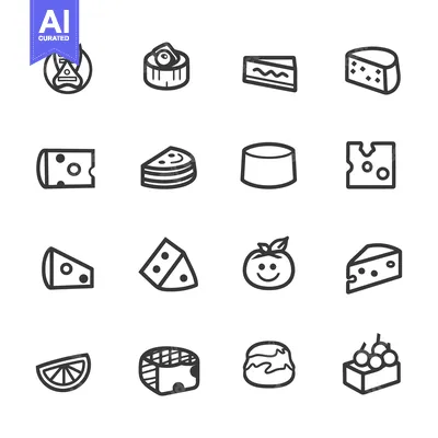 Aset desain premium: Set of 16 Cheese and Pastry Food Line Icons