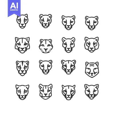 Aset desain premium: Set of 16 Cheetah Head Line Icons