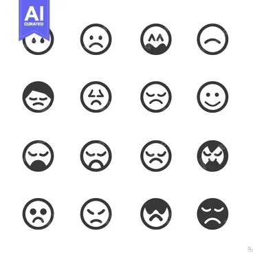 Aset desain premium: Set of 16 Circular Emojis Depicting Various Facial Expressions
