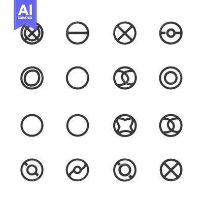 Aset desain premium: Set of 16 Circular Geometric Icons with Different Line Patterns