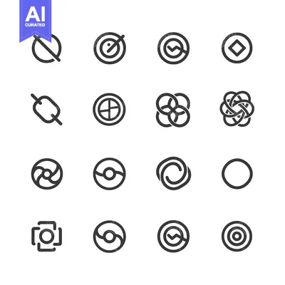 Aset desain premium: Set of 16 Circular Geometric Shapes and Symbols