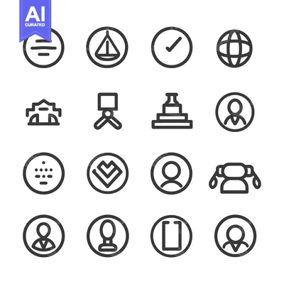 Aset desain premium: Set of 16 Circular Icons with Line Art Designs