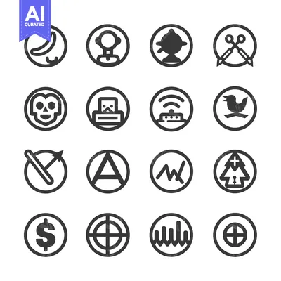 Premium design asset: Set of 16 Circular Icons with Various Symbols